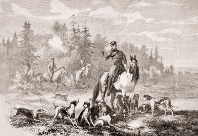 Alexander II jager ulve nær St. Petersborg, fra LUnivers Illustré, 1866 af French School